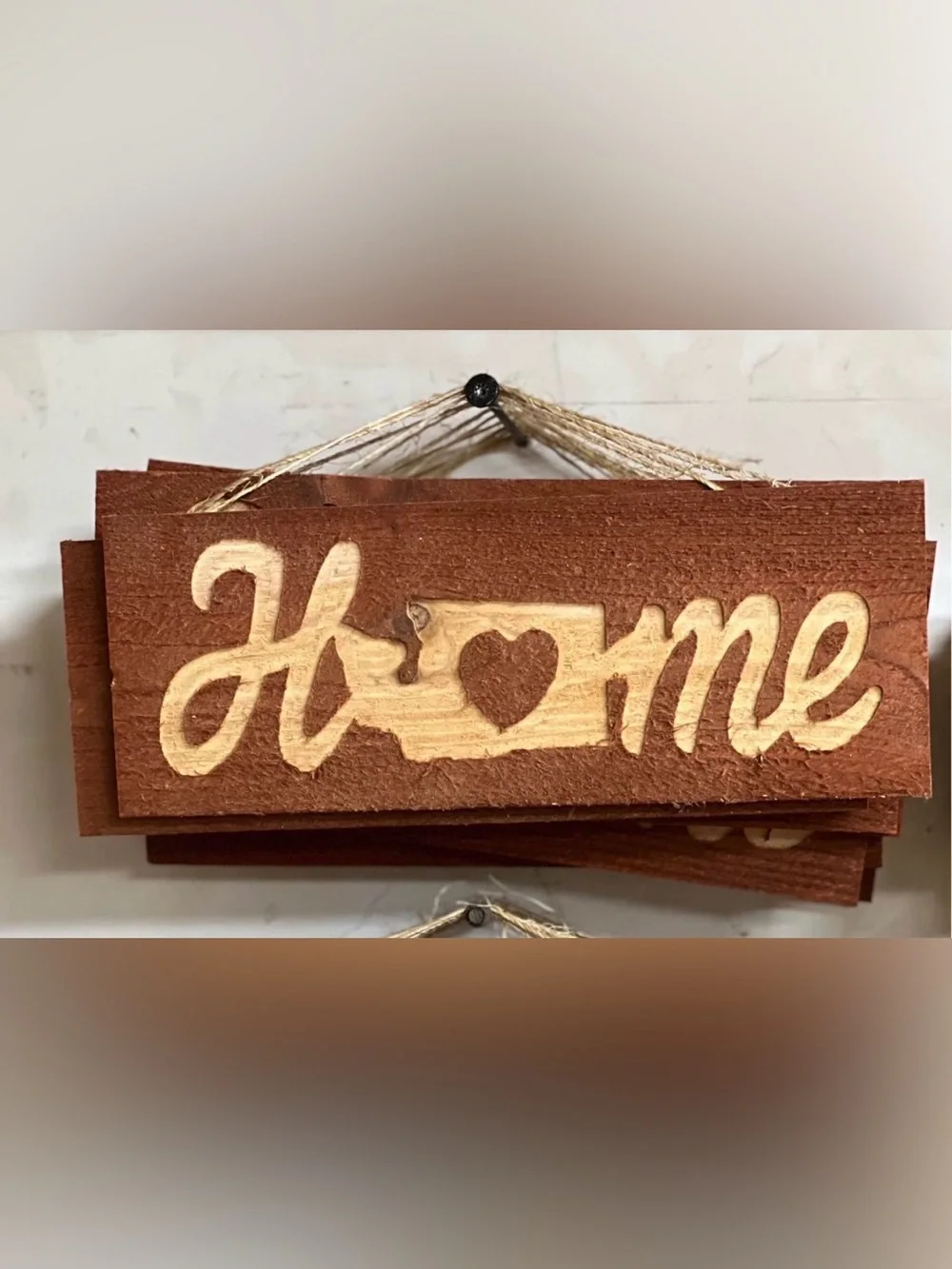 Rustic Carved Wood WA State Love Sign - light brown